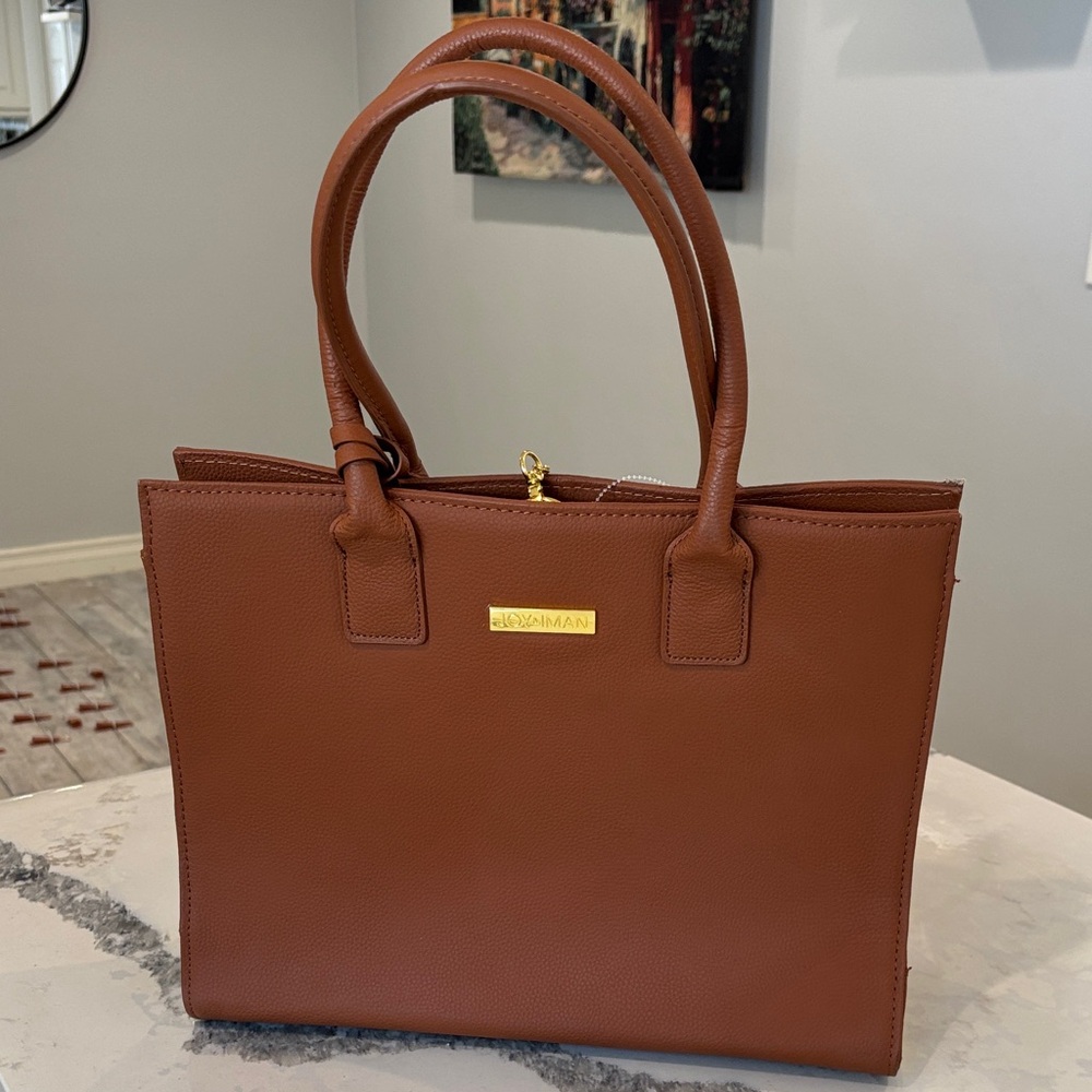 Joy & Iman Brown Leather Tote with Gold Accent